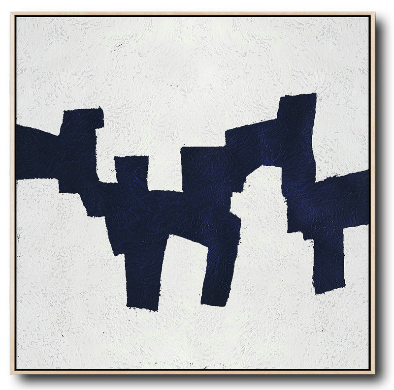 Hand Painted Extra Large Abstract Painting,Hand Painted Navy Minimalist Painting On Canvas,Contemporary Art Wall Decor - Click Image to Close